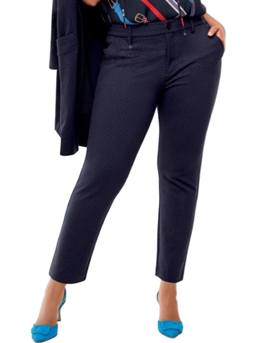CAbi Women’s Carriage Trouser Size 16 #5679 Navy Microdot Slim Ankle Pants